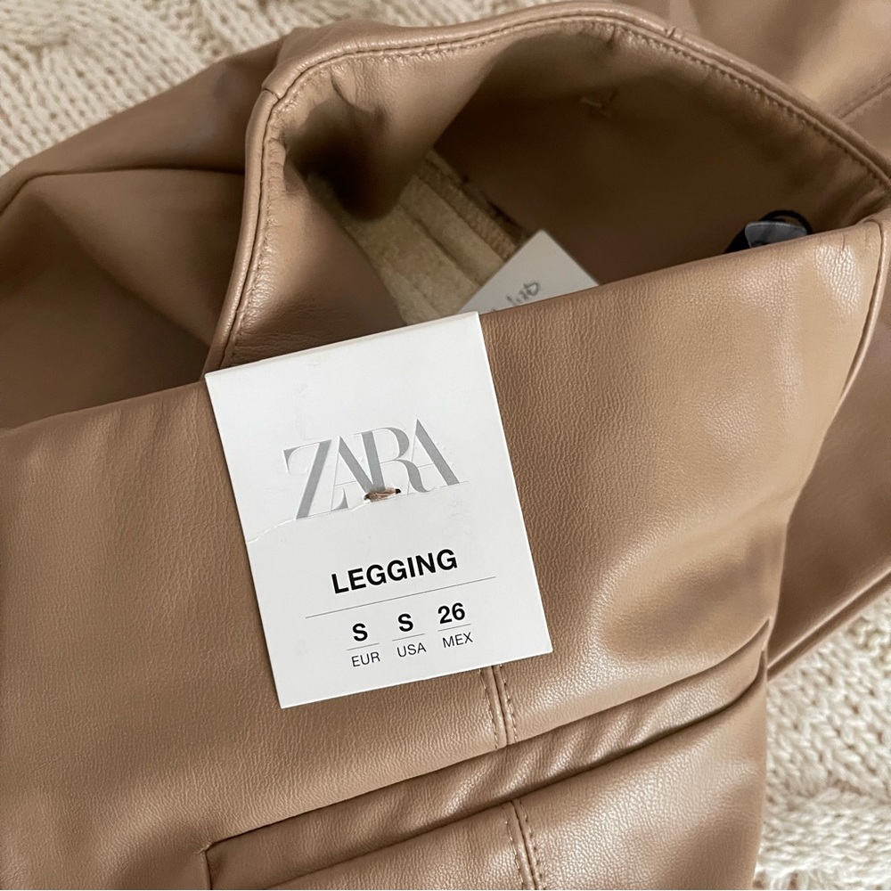 Zara Beige High Rise Faux Leather Leggings - Picture 5 of 8